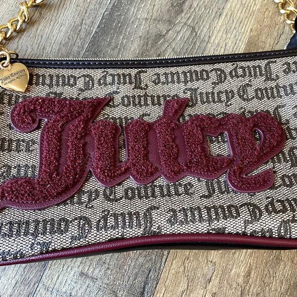 Juicy Couture Brown Monogram BAGUETTE Shoulder Bag Y2K GIRLY GLAM COQUETTE - Picture 3 of 11